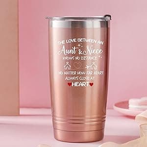 Onebttl Great Aunt Gifts from Niece, Nephew, Insulated Stainless Steel Wine Tumbler with Lid and Straw, Auntie Gifts for Mother’s Day, Birthday, Christmas, 20 oz, Rose gold, World's Greatest Great