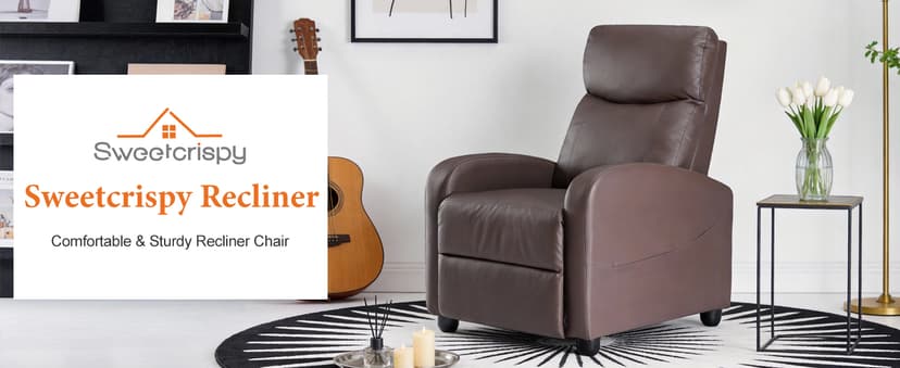 Sweetcrispy Recliner Chair PU Leather Recliner Sofa No Massage, Home Theater Seating with Lumbar Support, Adjustable Push Back Overstuffed High-Density Sponge Reclining for Living Room, Brown