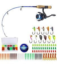 Sougayilang Ice Fishing Rod and Reel Set, Ice Fishing Includes Ice Jigs, Lures, and Essential Tackle,27" Medium/Light Power Ice Spinning Rod,EVA Foam Grip Handle