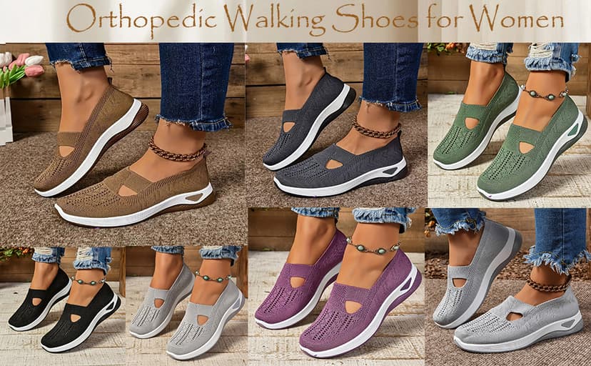 EURO JOY Orthopedic Walking Shoes for Women,2025 New Orthowalkway Womens Shoes,Woven Orthopedic Breathable Walking Sneaker Non-Slip Arch Support Slip on Shoes