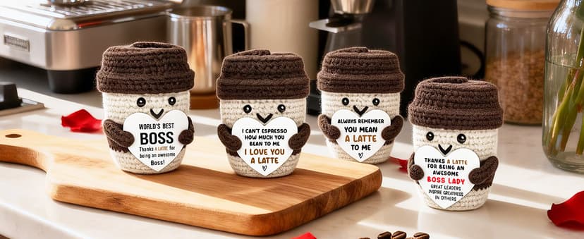 Birthday Decor Gifts for Boyfriend Husband Wife Wedding Anniversary Coffee Lover Couple Crochet Coffee Mug Decor I Love You Anniversary Women Men Her Him Gifts for Girlfriend Sweetest Day Christmas B0FX3RS85V