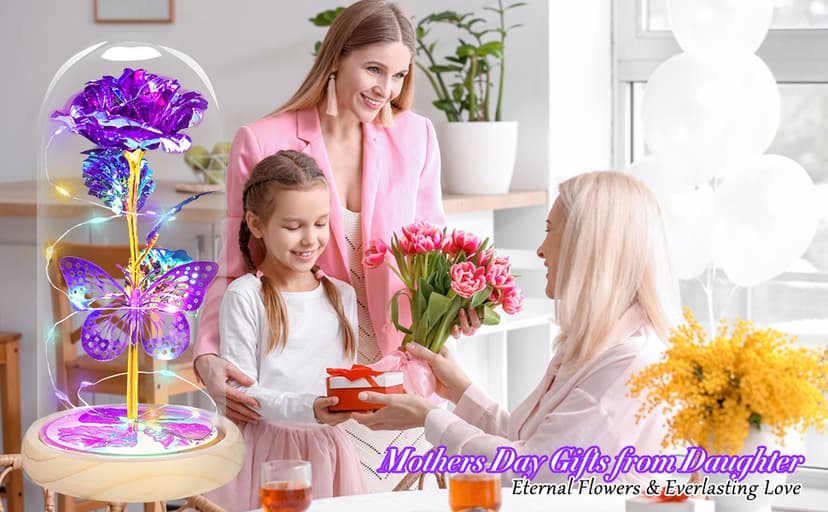 QUNPON Mothers Day Rose Gifts for Mom Flowers Rose Gifts for Women,Birthday Gifts for Women,Purple Butterfly Flowers for Mom Mother Day Flower Gifts from Daughter Son,Gift for Sister,Her,Grandma,Wife