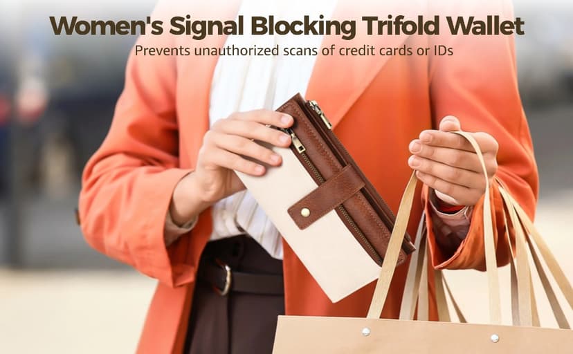 OMISTAR Women's RFID Blocking PU Leather Wallet, Trifold Clutch Purse with Wrist Strap, Multi-Compartment Credit Card Holder with Zipper Pockets for Cash, ID, Coins, Travel Essentials