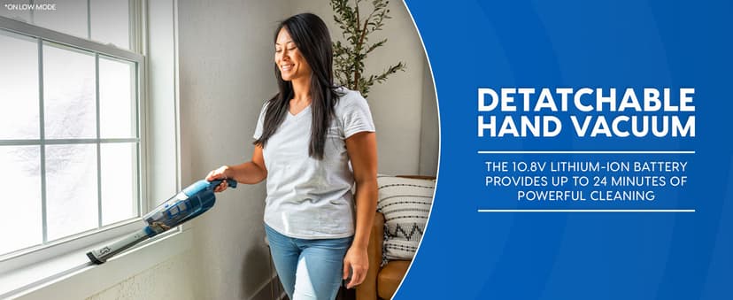 Vacmaster Portable 10.8V 2-in-1 Cordless Stick Lightweight Vacuum Cleaner with 2-Speed Power Control and LED Headlight for Hardwood Floor, Carpet & Pet Hair, Blue