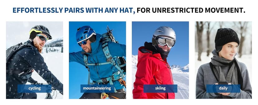 F Flammi Unisex Behind the Head Ear Muffs Foldable Winter Ear Warmers for Women & Men Ear Protection for Cycling Under Helmet