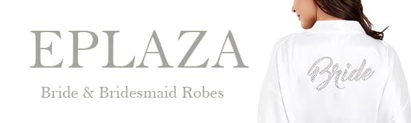 EPLAZA Women's One Size Silver Rhinestones Bride Bridesmaid Short Satin Robes for Wedding Party Getting Ready