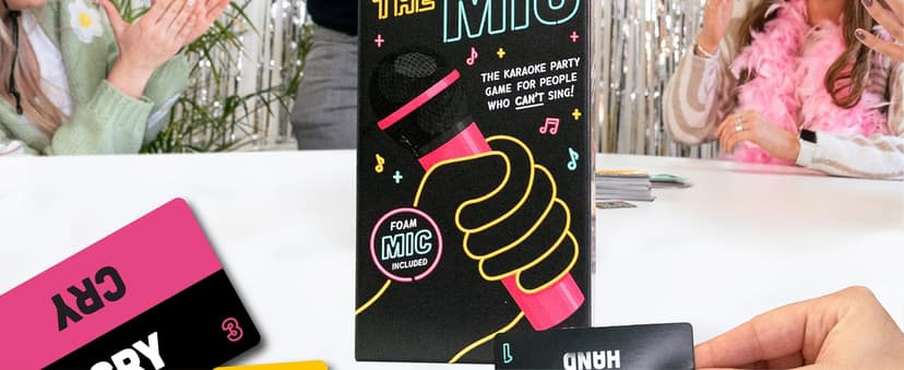 Lucky Egg Official Grab The Mic – Family Karaoke Board Game w/Foam Mic, 8+ Ages, 2-10 Players - Games for Bad Singers w/ 230 Lyrics (115 Cards)