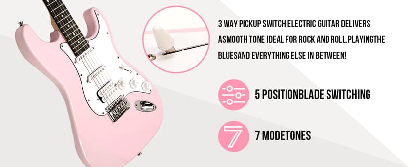 Soulmate 39 Inch Full Size Electric Guitar Starter Kit for Beginners Solid Body, HSS Pickups with 15W Amp, Gig Bag, Capo, Strap, Strings, Cable, Picks (Right-Handed,Pink)