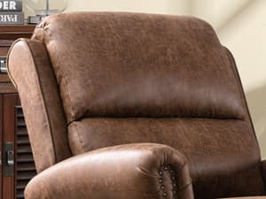IOMOR Push Back Recliner Chair Faux Leather Lounge Armchair with Rivet Decoration Wingback Single Sofa Chair with Padded Seat Solid Wood Legs for Living Room, Chocolate