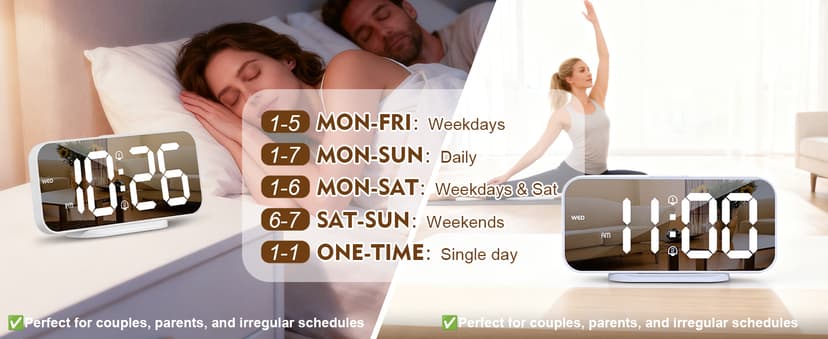 ALANAS Slim Digital Alarm Clock, Big Mirror Display with Dual USB Charger Ports, Dual Alarms, Snooze, 4-Level Adjustable Dimmer,for Bedroom, Office, Desk, Dorm, College Students, Home Decor,Gift