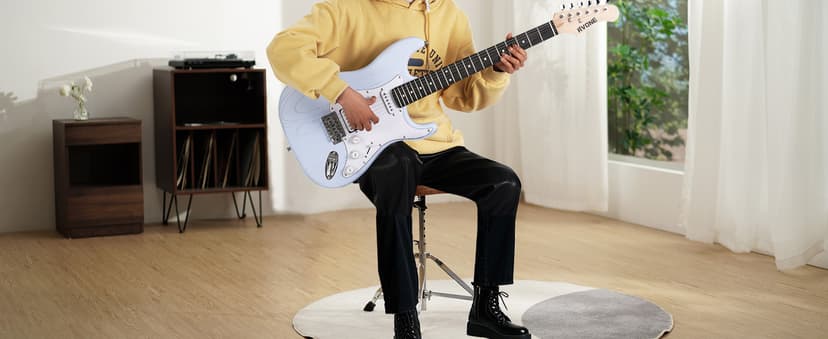 RVONE RST-150 39”Beginner Electric Guitar Kit with Amplifier, Classic HSS Pickup, Electric Guitar with Gig Bag, Capo, Strap, Extra Strings, Digital Tuner, 3 Picks, Cleaning Cloths (1-Blue)