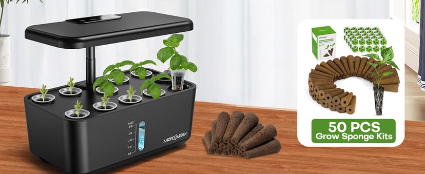 Plant Germination Kit Herb Vegetable Growth Lamp Countertop, Hydroponic Planter Grower Harvest Lettuce for Healthy Home Cooks Ahopegarden Indoor Garden Hydroponics Growing System: 10 Pods Kit with LED B0B6BB4TVC