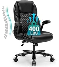 Big and Tall Ergonomic Office Chair, Executive Office Chair with Flip-up Arms, PU Leather Computer Desk Chair, Adjustable Lumbar Support Heavy Duty Space Saving Swivel Chair