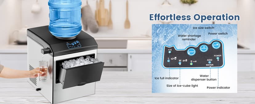 ARLIME Ice Maker with Water Dispenser, 2 in 1 Countertop Ice Maker with 5 lbs Storage Basket, 2 Ways to Add Water, 48 Pounds in 24 Hours, Water Cooler for 5 Gallon Bottle, Perfect for Home Office