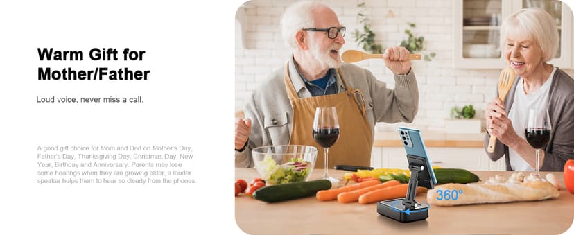 TechGlow Foldable Cellphone Stand with Bluetooth Speaker Power Bank 360° Rotatable Phone Stand Birthday Gifts for Men Women Mother Father Cool Tech Gadgets