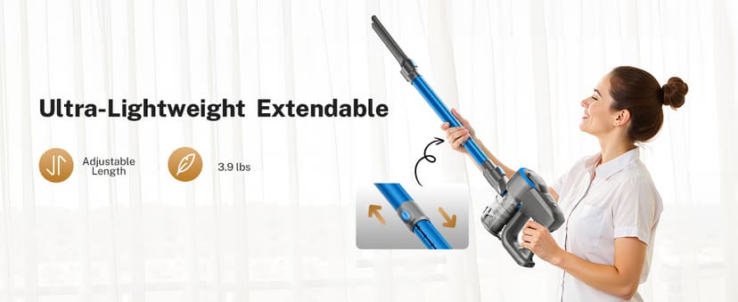 DEVOAC N300 Cordless Vacuum Cleaner, 6 in 1 Lightweight Stick Vacuum, 2200mAh Battery Up to 40mins Runtime, Powerful Handheld Vacuum for Hard Floor Rug Pet Hair Home Dorm (Blue)