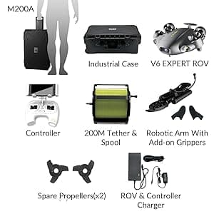 FIFISH QYSEA V6 Expert M200A Underwater Drone with Robotic Arm, AI Vision Lock Portable ROV with Q-Interface, Underwater Robot with Industrial Case, 6 Hours Working Time, 4K Camera, 660ft Dive