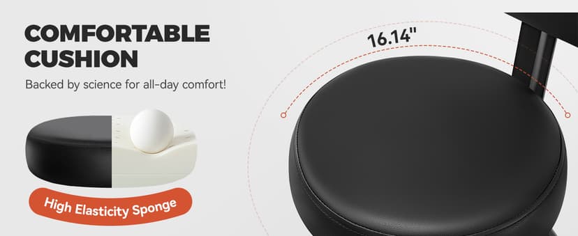 Shop Stool with Wheels for Garage, Mechanics Rolling Chair with Backrest, Adjustable Height Heavy Duty Garage Stool with Footrest and Storage Tray, Swivel Task Chair for Workshop Kitchen Salon