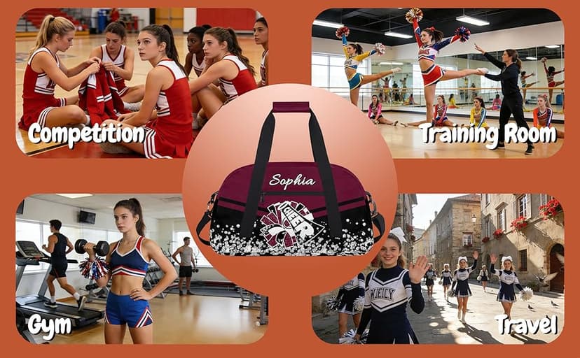 Zestdesign Personalized Cheerleader Bag, Custom Cheer Bag with Name, Customize Gym Sport Duffel Bag for Women, Green Yellow
