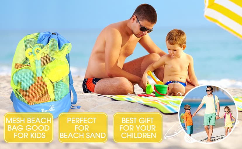EocuSun Large Mesh Beach Bag Tote Durable Sand Away Drawstring Beach Backpack Swim and Pool Toys Balls Storage Bags Packs, Stay Away from Sand and Water, Toy Not Included