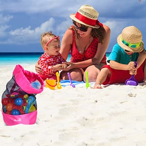 EocuSun Large Mesh Beach Bag Tote Durable Sand Away Drawstring Beach Backpack Swim and Pool Toys Balls Storage Bags Packs, Stay Away from Sand and Water, Toy Not Included