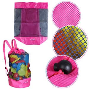 EocuSun Large Mesh Beach Bag Tote Durable Sand Away Drawstring Beach Backpack Swim and Pool Toys Balls Storage Bags Packs, Stay Away from Sand and Water, Toy Not Included