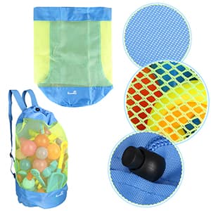 EocuSun Large Mesh Beach Bag Tote Durable Sand Away Drawstring Beach Backpack Swim and Pool Toys Balls Storage Bags Packs, Stay Away from Sand and Water, Toy Not Included