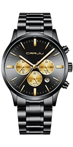 CRRJU Men's Business Casual Chronograph Quartz Waterproof Wristwatch Black Leather Strap