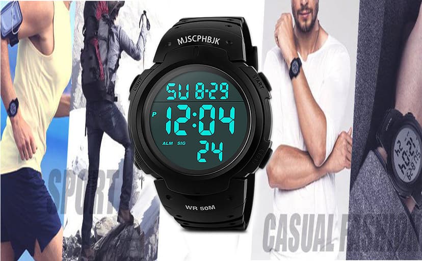 MJSCPHBJK Mens Digital Sports Watch, Waterproof LED Screen Large Face Military Watches for Men
