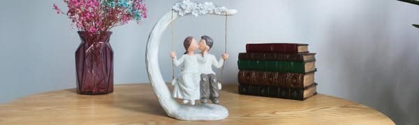 jinhuoba Romantic Wedding Couple Figurines, Hand Painted Loving Together Sculpture, Best Valentine Marriage Anniversary Weddings Engagement Gifts for Couple Wife Women Her
