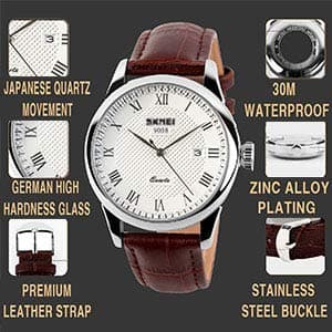 cofuo Mens Leather Band Quartz Watch, Men's Analog Business Working Roman Numeral Casual Waterproof Watches with Calendar Date Daily Dress Fashion Wristwatch - Brown