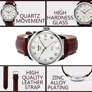 cofuo Mens Leather Band Quartz Watch, Men's Analog Business Working Roman Numeral Casual Waterproof Watches with Calendar Date Daily Dress Fashion Wristwatch - Brown