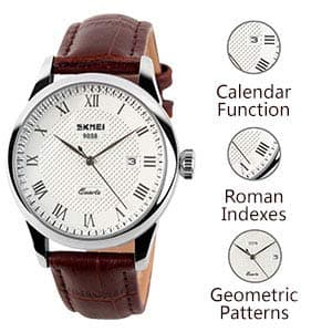 cofuo Mens Leather Band Quartz Watch, Men's Analog Business Working Roman Numeral Casual Waterproof Watches with Calendar Date Daily Dress Fashion Wristwatch - Brown