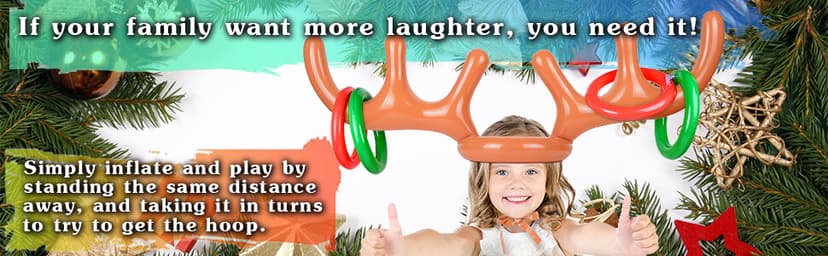 2 Set Inflatable Reindeer Antlers Ring Toss Game, Christmas Games for Family Party Great for Adults and Kids