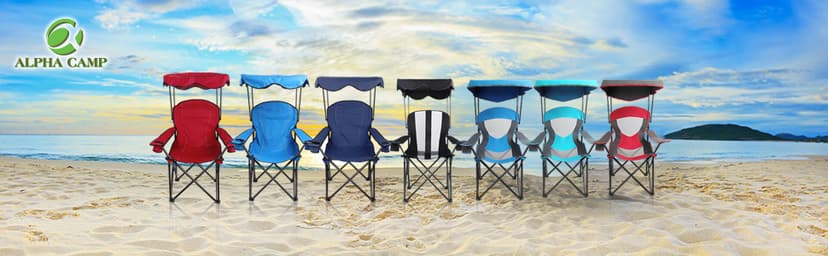 ALPHA CAMP Heavy Duty Canopy Camping Chair, 350 lbs Capacity Oversized Folding Chair with Adjustable Sunshade, Portable Sunshade Chair with Cup Holder for Beach, Fishing, Outdoor, Red