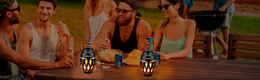 DiKaou LED Flame Outdoor Table Lamp Torch Table Lamp with Blutooth Speaker, Rechargeable Ambience Lantern with Flickers Warm Light for Patio/Porch/Home Decor, Best Gift for Men Women Teens Kids B07QQNST7B