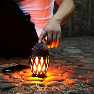 DiKaou LED Flame Outdoor Table Lamp Torch Table Lamp with Blutooth Speaker, Rechargeable Ambience Lantern with Flickers Warm Light for Patio/Porch/Home Decor, Best Gift for Men Women Teens Kids B07QQNST7B