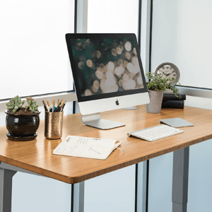 UPLIFT DESK Bamboo (60 x 30 inch) Electric Standing Desk V2-Commercial (Gray) 4-Leg Adjustable Stand Up Desk, Advanced Keypad, Wire Grommets, Wire Management Tray, Bamboo Rocker-X Board