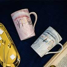 Jumway Mr and Mrs Coffee Mugs - Wedding Gifts for Bride and Groom - Gifts for Bridal Shower Engagement Wedding and Married Couples Anniversary - Ceramic Marble Cups 14 Oz Pink