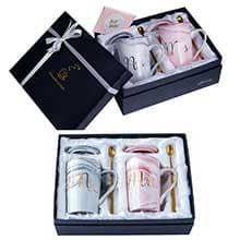 Jumway Mr and Mrs Coffee Mugs - Wedding Gifts for Bride and Groom - Gifts for Bridal Shower Engagement Wedding and Married Couples Anniversary - Ceramic Marble Cups 14 Oz Pink