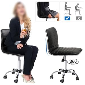 Yaheetech Adjustable Task Chair PU Leather Low Back Ribbed Armless Swivel Black Desk Chair Office Chair Wheels