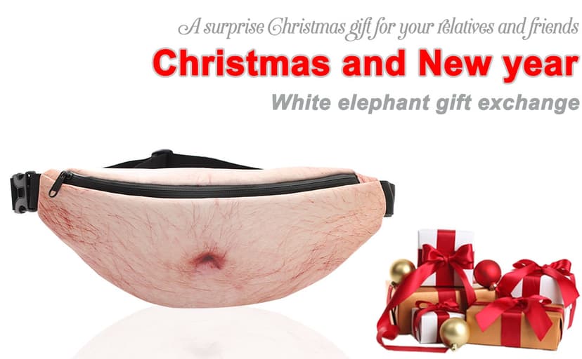White Elephant Gifts Funny Gag Gifts,3D Men Beer Fake Belly Dad Bag Waist Packs,Waterproof Fanny Pack Unisex for Father's Day,Christmas,Stocking Stuffers for Men Boyfriend Husband Him Friend Dad