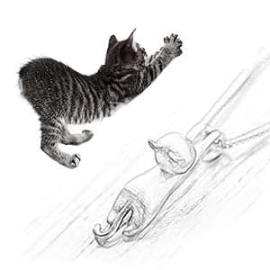 S.Leaf 925 Sterling Silver Cat Necklace Jewelry for Women Trendy Dainty Charm Pendant Necklaces Best Friend Birthday Gifts for Her Sister Mom Wife Womens