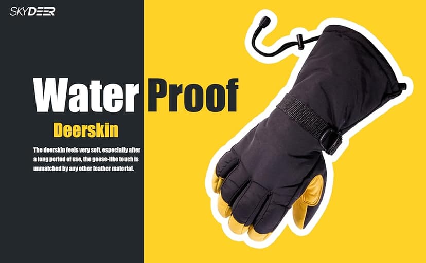 SKYDEER Waterproof and Windproof Genuine Deerskin Leather Ski Gloves with 150G 3M Thinsulate Insulation (SD8648T)