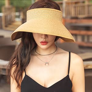 Rosoz Women's Sun Visor Hats Wide Brim Straw Beach Hat Ponytail Hats for Women Foldable Floppy