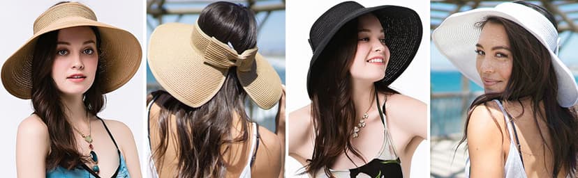 Rosoz Women's Sun Visor Hats Wide Brim Straw Beach Hat Ponytail Hats for Women Foldable Floppy