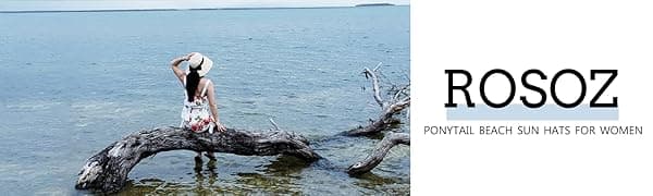 Rosoz Women's Sun Visor Hats Wide Brim Straw Beach Hat Ponytail Hats for Women Foldable Floppy