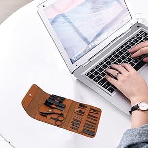 Gifts for Men/Women, Stainless Steel Manicure Set with PU Leather case, Personal Care Tool (Brown)