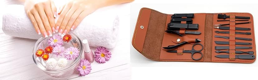 Gifts for Men/Women, Stainless Steel Manicure Set with PU Leather case, Personal Care Tool (Brown)