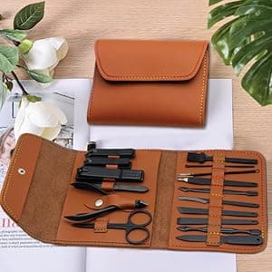 Gifts for Men/Women, Stainless Steel Manicure Set with PU Leather case, Personal Care Tool (Brown)